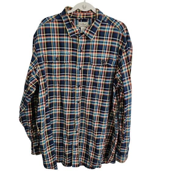 LL Bean Shirt Mens XL TALL Longssleeve Plaid Flannel Blue  Button-Up Outdoor XLT - Picture 1 of 8